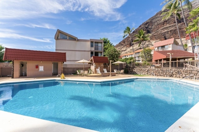 view of swimming pool featuring a patio area