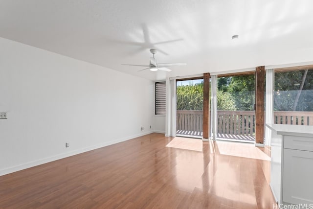 spare room with light hardwood / wood-style floors and ceiling fan