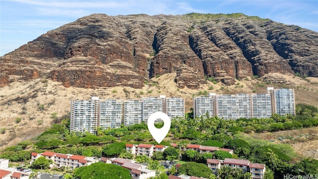 birds eye view of property with a mountain view