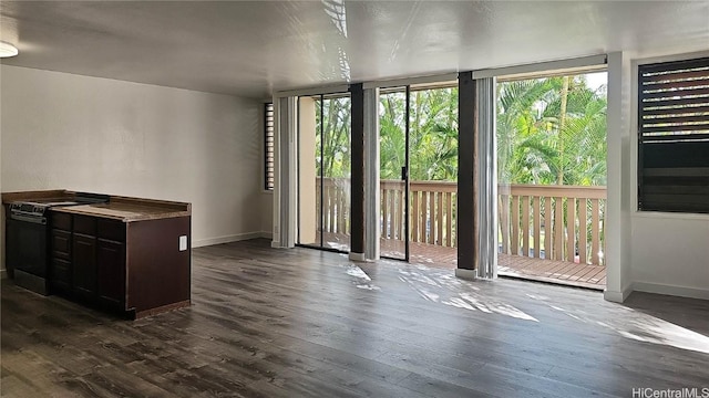 unfurnished living room featuring dark hardwood / wood-style flooring and expansive windows