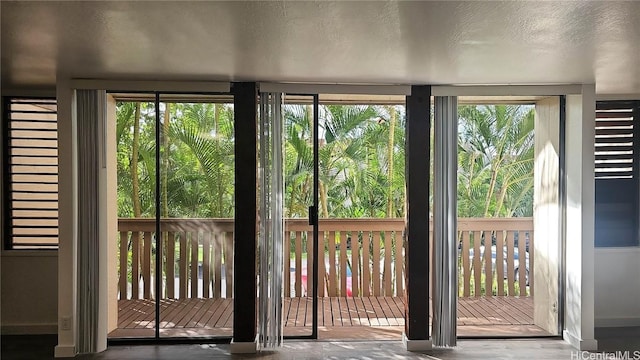 doorway with plenty of natural light and a textured ceiling