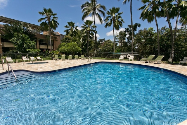 view of pool featuring a patio