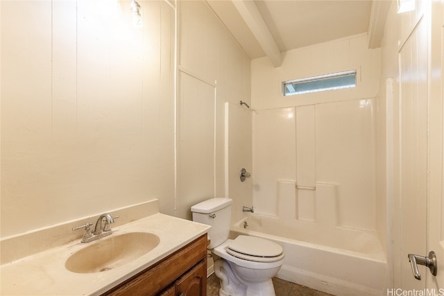 full bathroom featuring vanity, shower / washtub combination, and toilet