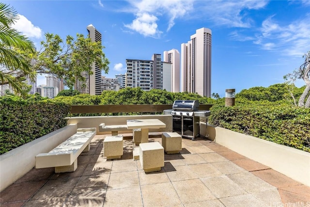 view of patio / terrace with a city view