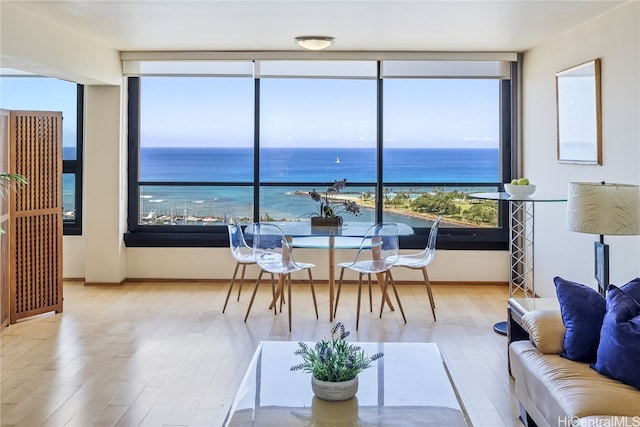 sunroom featuring a water view and a healthy amount of sunlight