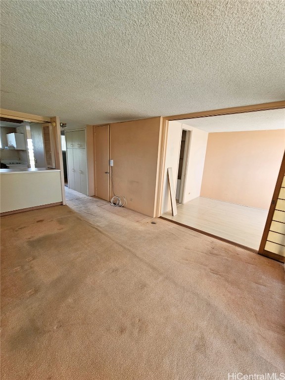 carpeted spare room with a textured ceiling