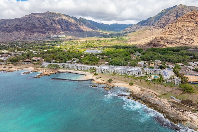 aerial view with a water and mountain view