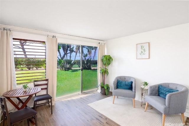 sitting room featuring plenty of natural light and wood finished floors