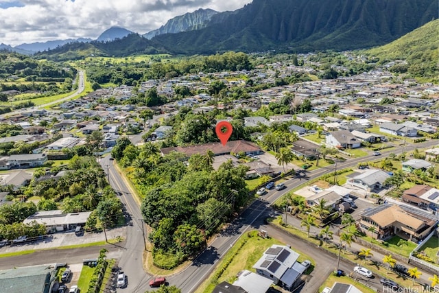 drone / aerial view with a mountain view