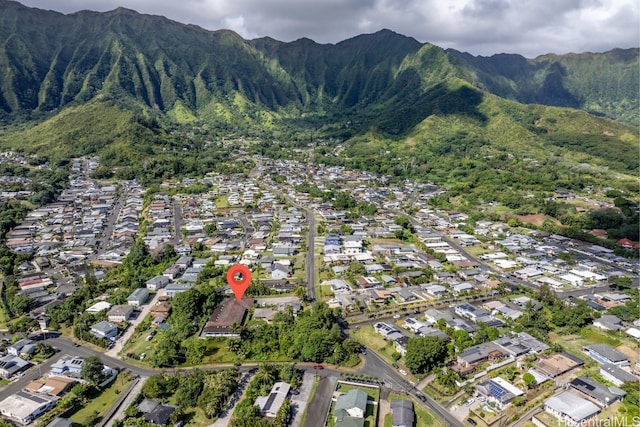 birds eye view of property featuring a mountain view