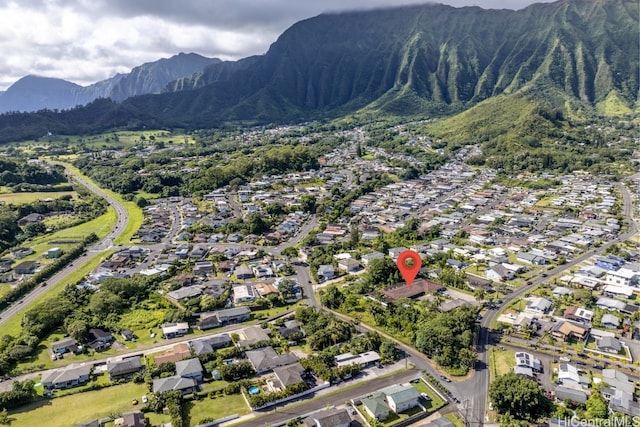 bird's eye view with a mountain view