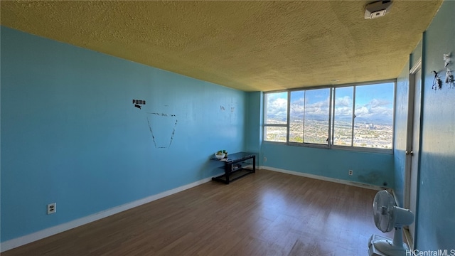 empty room featuring wood-type flooring and a textured ceiling