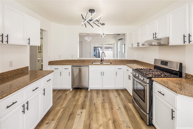 91-1019 Hiluhilu St, Kapolei, HI 96707 - kitchen featuring appliances with stainless steel finishes, a sink, under cabinet range hood, and white cabinetry