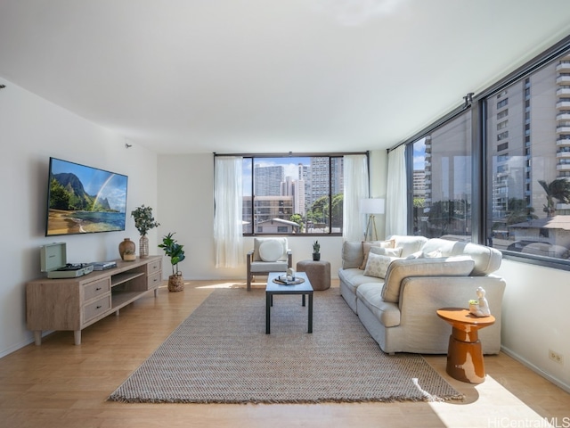 living room with light hardwood / wood-style floors