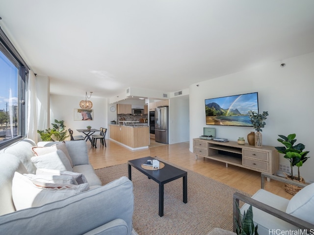 living room with light wood-type flooring