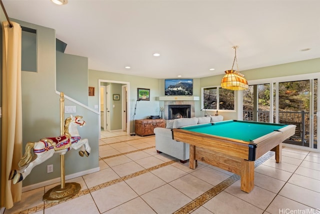 playroom featuring light tile patterned flooring and billiards