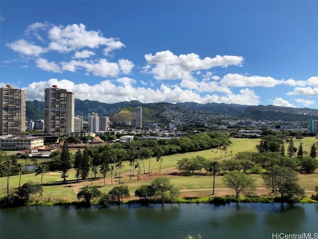 mountain view featuring a water view