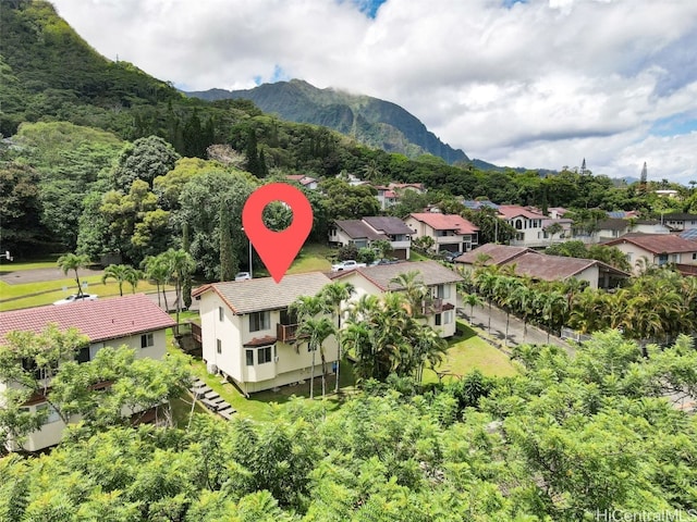 birds eye view of property featuring a mountain view