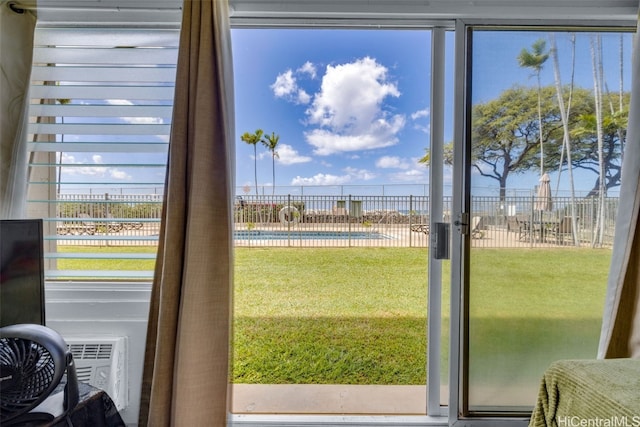 doorway featuring a water view