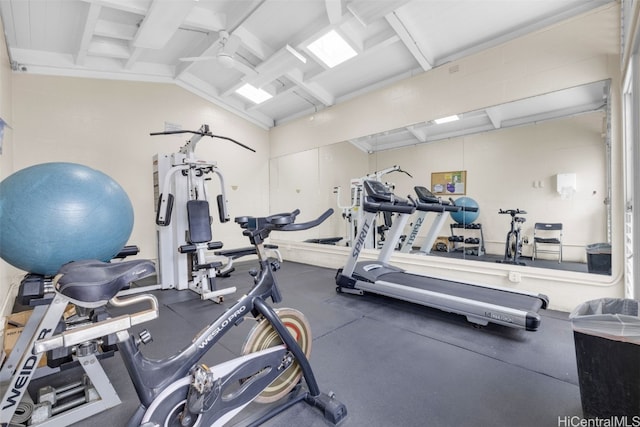 workout area featuring vaulted ceiling