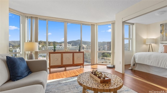 sunroom featuring a mountain view and plenty of natural light