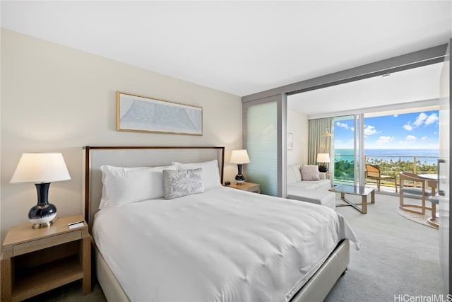 bedroom featuring a wall of windows and carpet