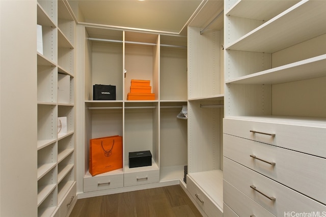 spacious closet with dark hardwood / wood-style floors