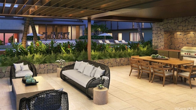 view of patio / terrace featuring outdoor lounge area and a grill