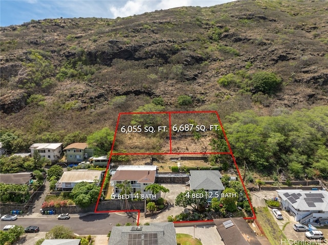 birds eye view of property featuring a mountain view