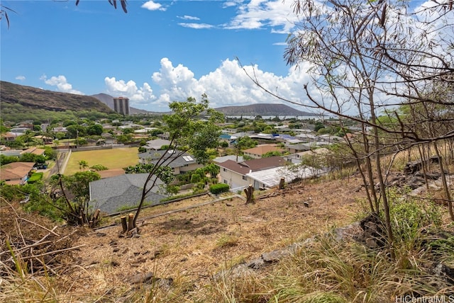 birds eye view of property with a mountain view