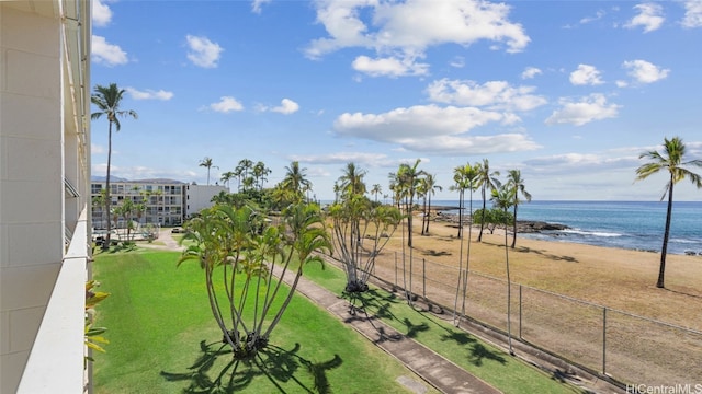 view of water feature featuring a view of the beach