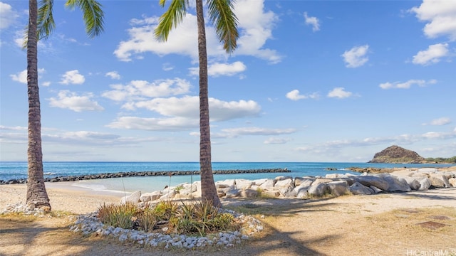 property view of water featuring a view of the beach