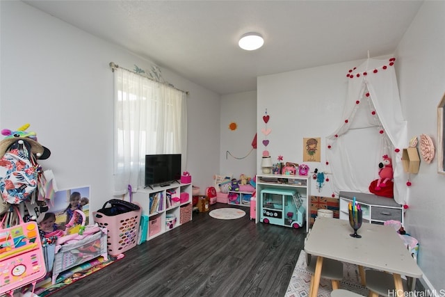 game room with dark hardwood / wood-style flooring