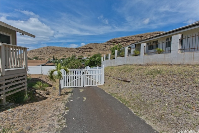 exterior space featuring a mountain view