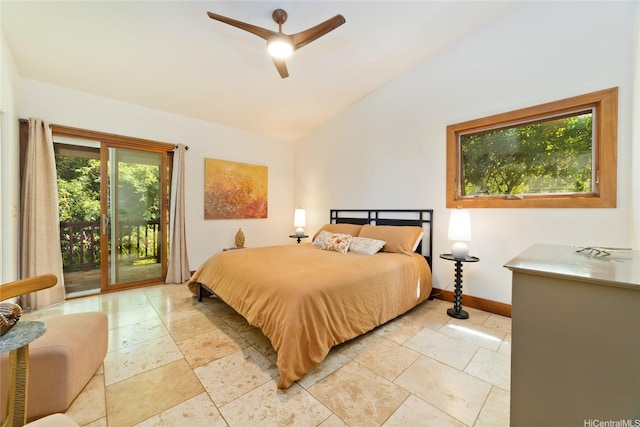 48-5528 Honokaa Waipio Rd, Honokaa, HI 96727 - bedroom featuring lofted ceiling, a ceiling fan, access to exterior, and baseboards