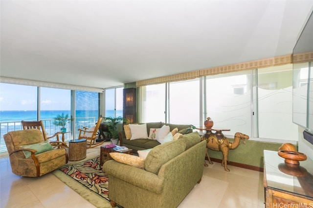 living room with a water view