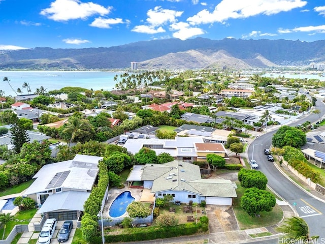 aerial view with a water and mountain view