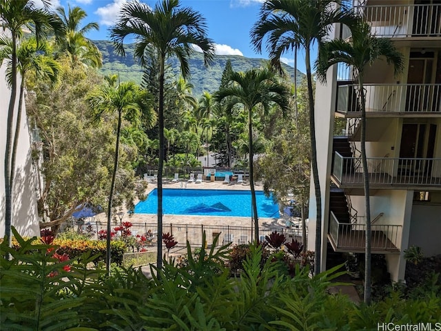 view of pool featuring a mountain view