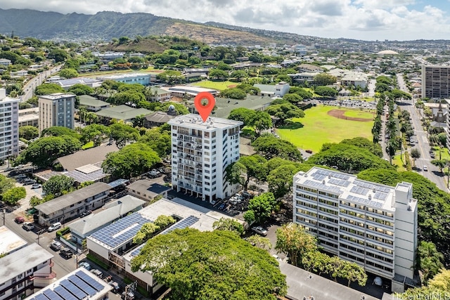 aerial view featuring a mountain view