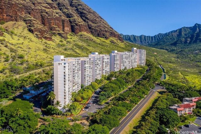 bird's eye view with a mountain view