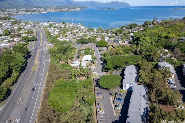 aerial view featuring a water view