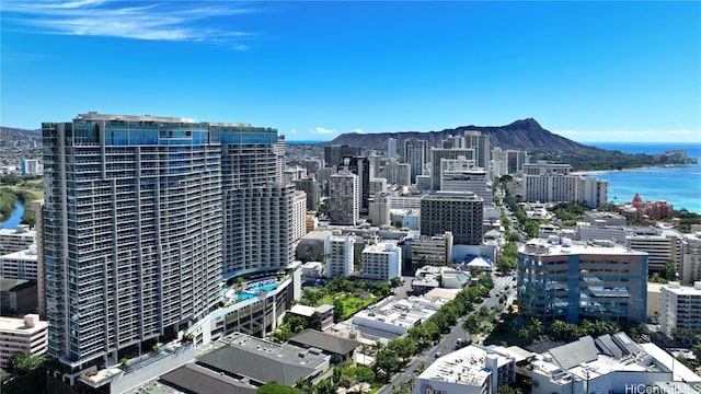 view of city with a water and mountain view