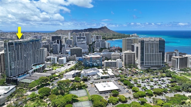 view of city featuring a water and mountain view