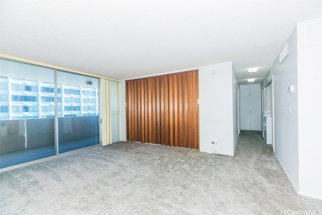 carpeted empty room with a textured ceiling