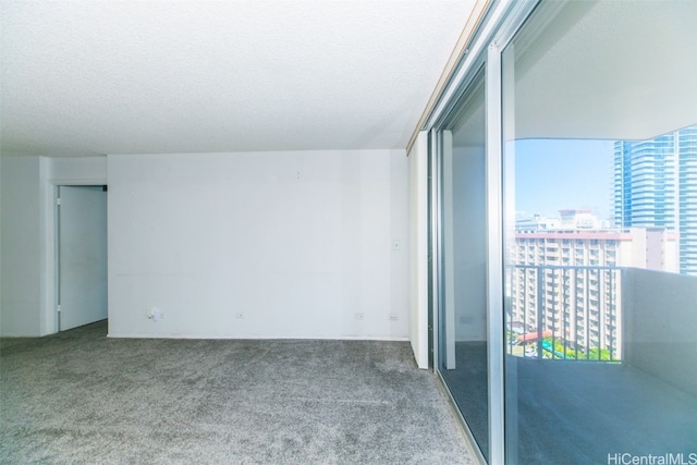 spare room featuring carpet flooring and a textured ceiling