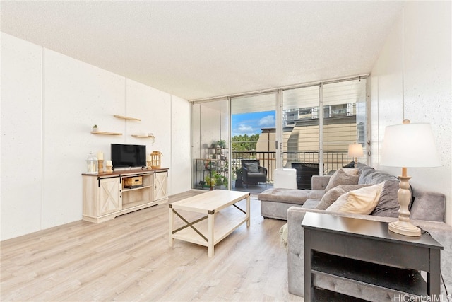 living room featuring light hardwood / wood-style floors and floor to ceiling windows