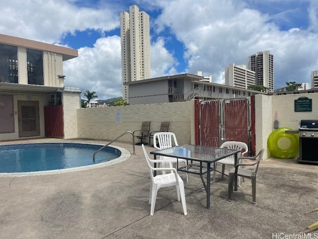 view of swimming pool with a patio area and grilling area