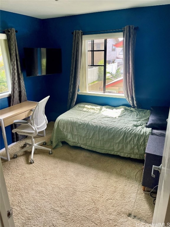 bedroom featuring multiple windows and carpet floors