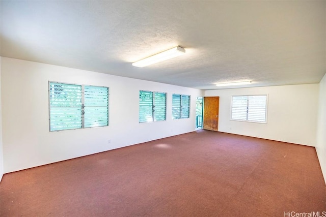 empty room with carpet flooring and a textured ceiling