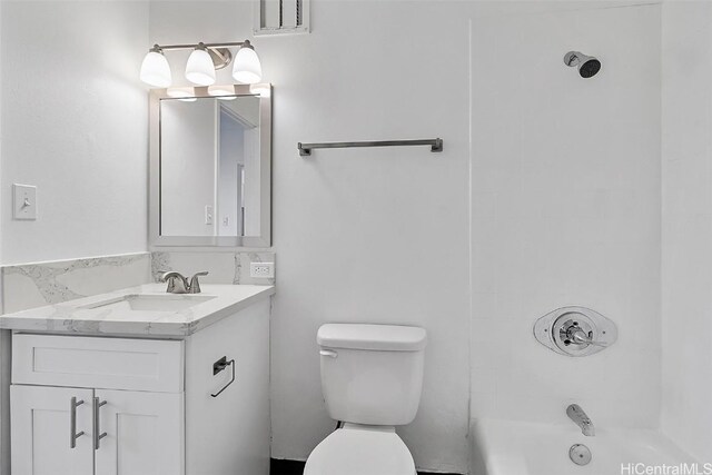 full bathroom with toilet, bathtub / shower combination, and vanity